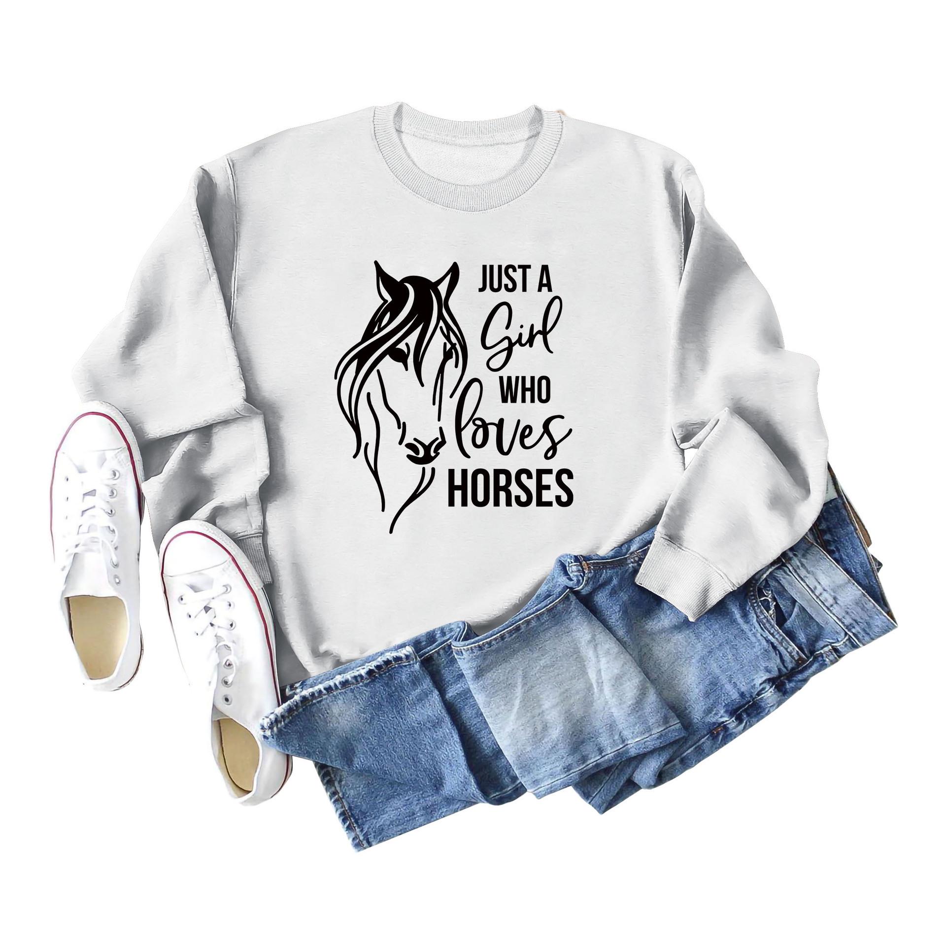 

Просто девушка, которая любит лошадей, забавный узор, толстовка - трансграничная Европа и США L