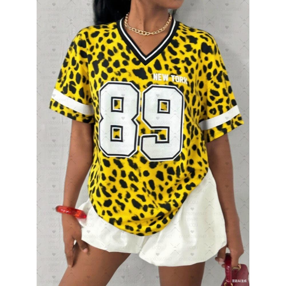 Hot Selling Women Number 89 Print Lightweight Breathable V-Neck Short Sleeved T-Shirt Women T-Shirt Jersey