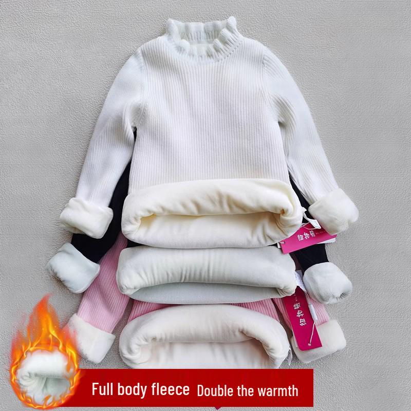 Dětský svetr pletený z jádrové příze v korejském stylu s vysokým límcem - podzimní/zimní pulovr pro střední a velké děti