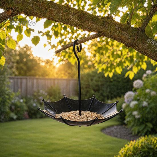 Sun And Rain Protected Feeder Umbrella Bird Tray, Bath, Vintage Hanging Birds Tray for Outdoor, Inverted Umbrellas Feeders, Outdoor Garden Decor