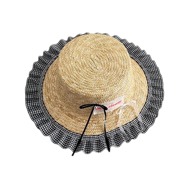 Kids Outdoor Fisherman Hat Trendy Checkered Wide Brimmed Sun Hat Adjustable Size Lovely Bowknot Accent for Summer