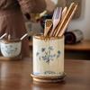 Drainable Ceramic Chopsticks Holder - Multi-purpose Kitchen Storage Jar for Spoons, Forks, and Knives