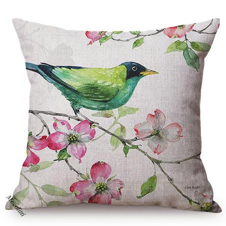 Nordic Water Color Birdcage Birds Sofa Decoration Throw Pillow Case Plum Blossom Garden Cotton Linen Print Cushion Cover Cojines
