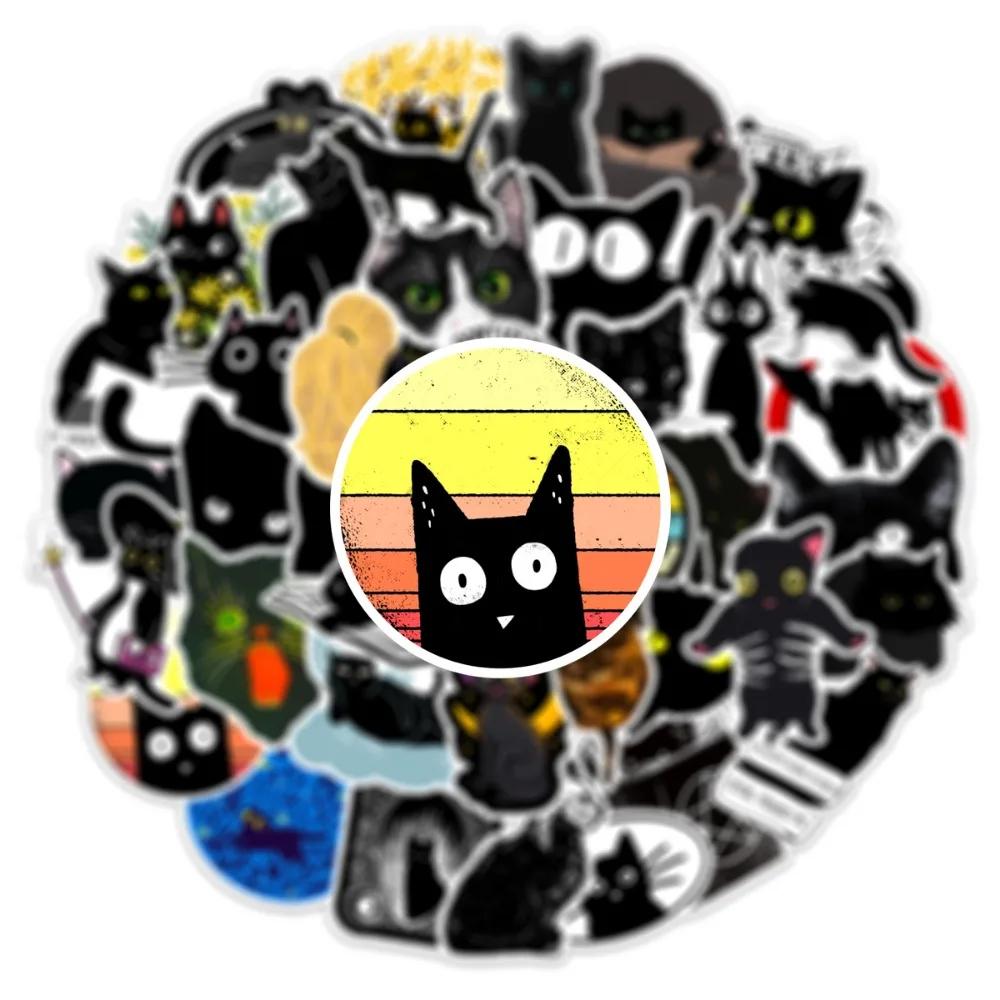50 STÜCKE Neue Niedliche Schwarze Katze Graffiti Motorradhelm Aufkleber Wasserdicht Heckkoffer Aufkleber Motorrad Karosserie Kratzschutz Aufkleber