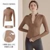 Fleece yoga clothes jacket women's spring slim riding long-sleeved elastic sports fitness clothes tight and thin top