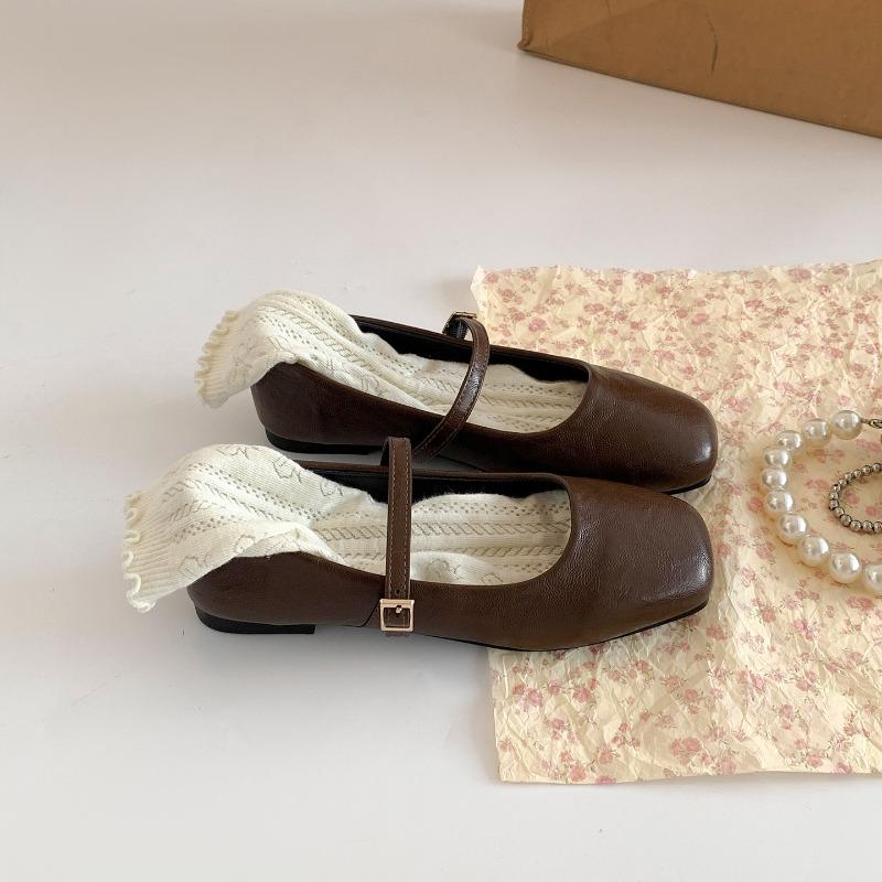 2026 New Spring Women Ballet Flats Comfortable Square Toe Shoes Street Style Soft Leather Ladies Eelgant Dress Mary Jane Shoes