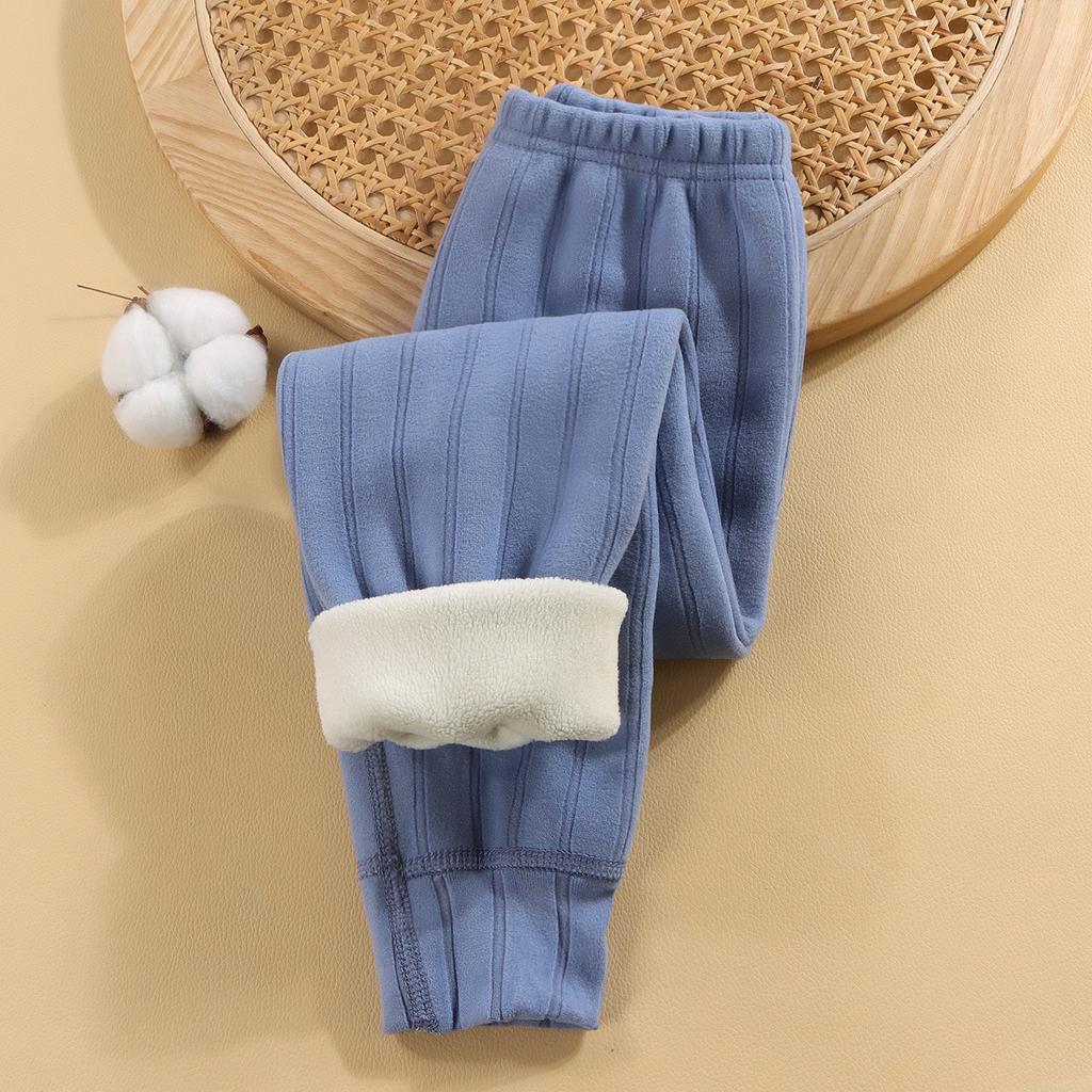 Children's Fleece-Lined Thickened Thermal Pants for Fall/Winter Medium-Large Sizes Solid Color Simple Pants