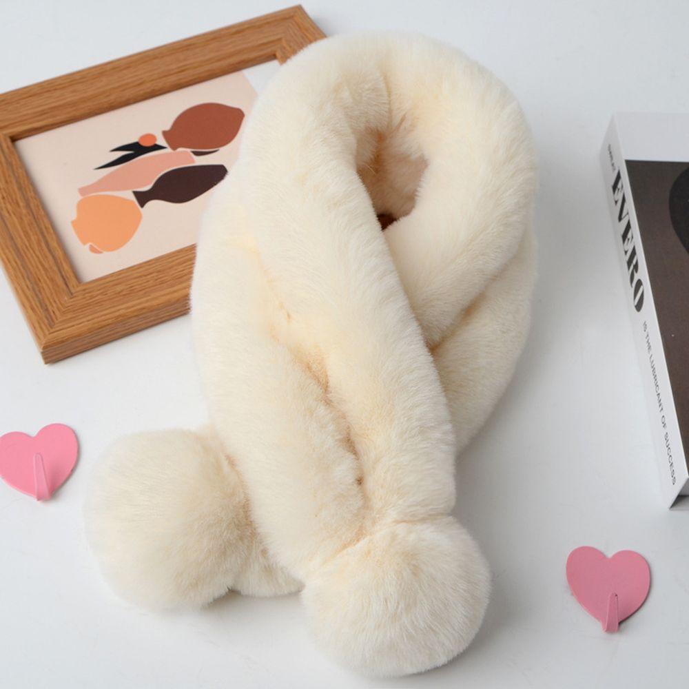Rabbit Fur Shawl Windproof Faux Fur Plush Fur Ball Cross Scarf Neckerchief Plush Scarfs Warm Bib