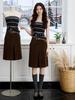 Retro Brown Velvet A-line Skirt with Slit - Youthful Spring Style