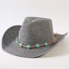 Popular sombrero de vaquero occidental clásico tejido de paja europeo y americano para hombres y mujeres, sombrero de copa tejido de moda para exteriores, estilo OL