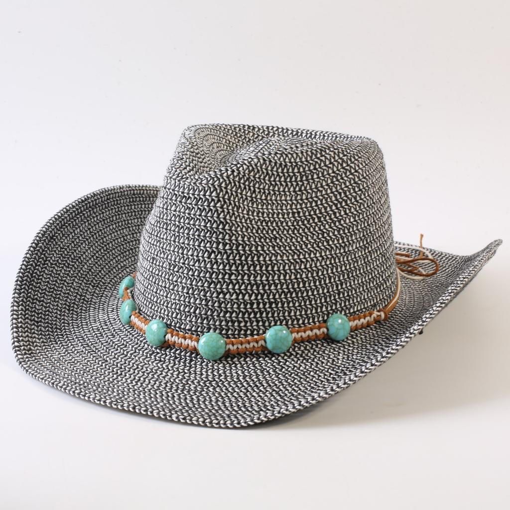 Popular sombrero de vaquero occidental clásico tejido de paja europeo y americano para hombres y mujeres, sombrero de copa tejido de moda para exteriores, estilo OL