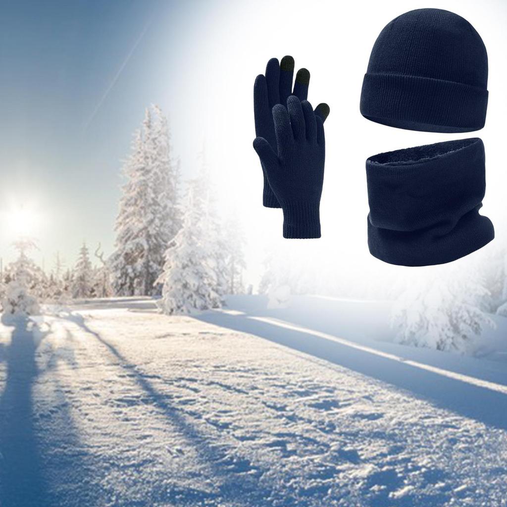 3 Piece Set Beanie Hat, Neck Warmer, Gloves Scarf Wrap Windproof for Cold Weather Women Men Girls