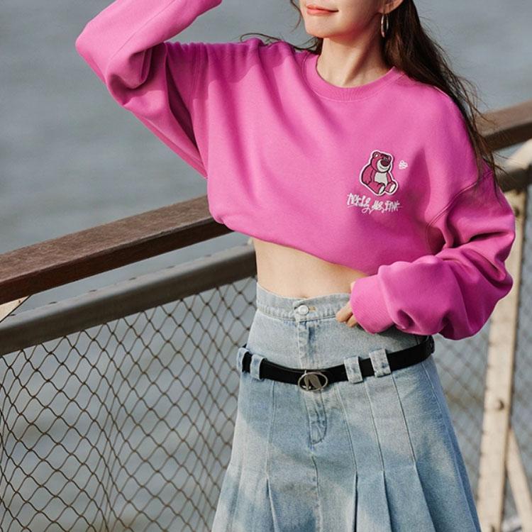 Li Ning Cartoon Print Fleece Antibakterielles Loses Pullover-Sweatshirt Unisex-Sweatshirt Rosa-Lila AWDTE49-3