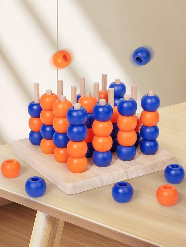 Jucărie din lemn Gobang 3D Connect Four Patru la rând Joc de masă Joc de logică Piese tip pilon din lemn Șah cu piese tip bilă Cadou de ziua de naștere pentru prieten/ă