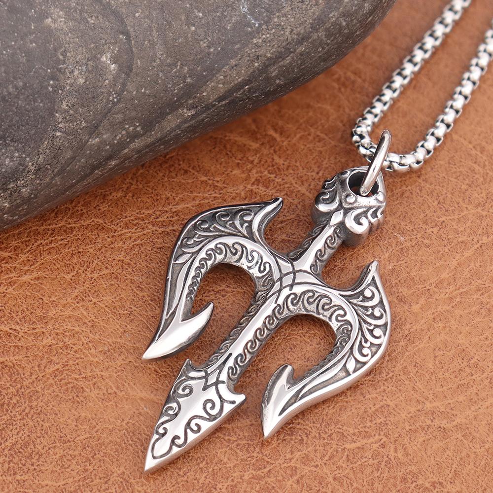 Vintage Poseidons Trident Pendant for Men Trident of Shiva Stainless Steel Warrior Spear Necklace Woman Jewelry Gifts