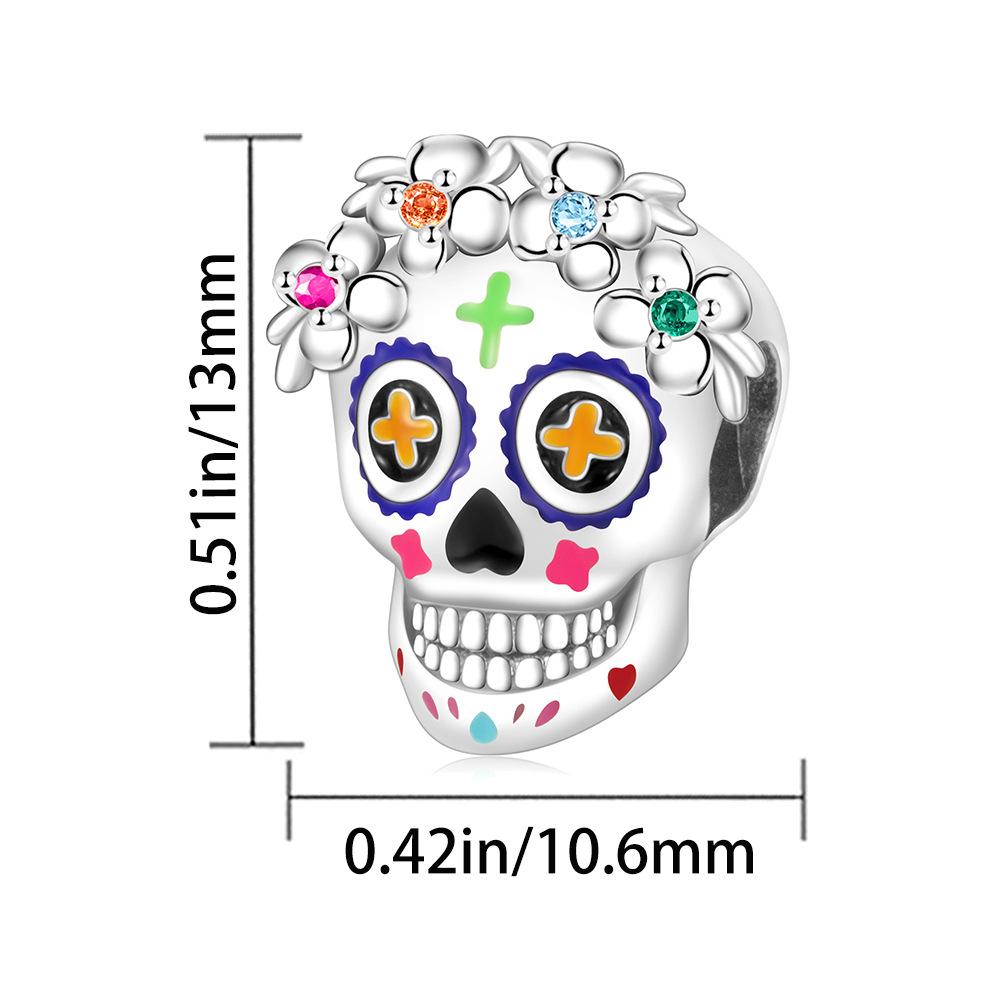 S925 Silver Halloween DIY Beading Supplies Colorful Skull Wreath Bracelet Necklace Making Craft Materials