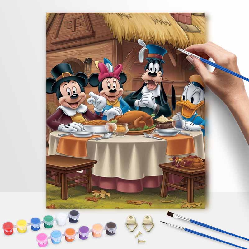 Disney Oil Painting Kit Canvas Mickey Donald Goofy Thanksgiving DIY Home Decor Gift 20x30cm