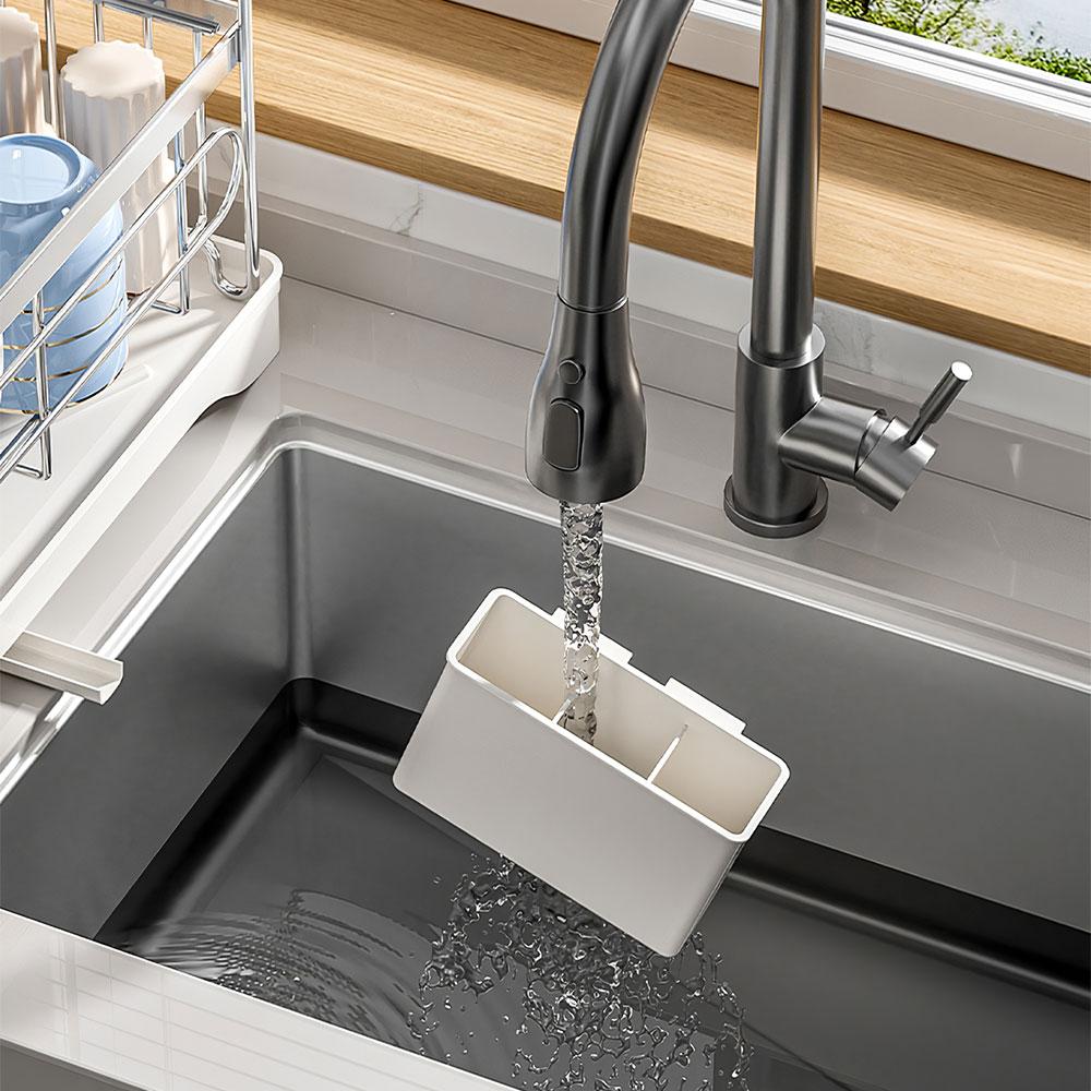 304 Stainless Steel Dish Rack with Swivel Spout & Wooden Handle, Space-Saving Rack for Drying Plates, Cups & Utensils