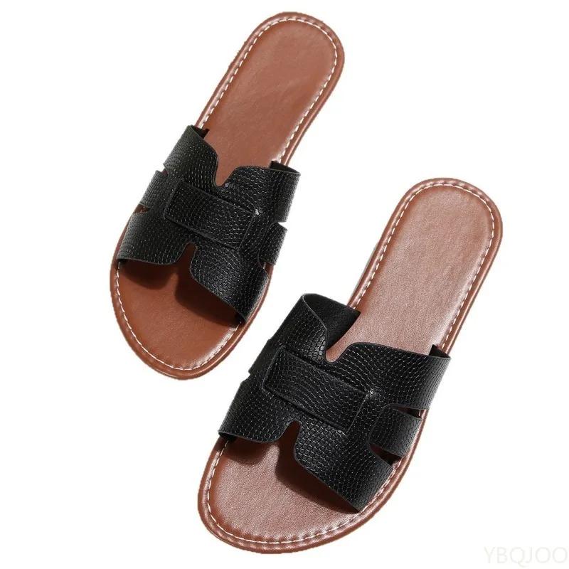 Solid Color Classic Round Headed Flat Bottom Women's Slippers 2025 Summer Casual Simple Versatile Open Toe Comfortable Sandals