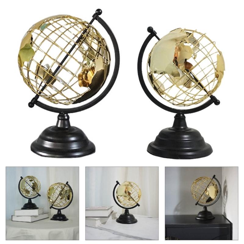 Artistic Modern World Globe Sculpture with Exposeds Wire Structure and Golden Base