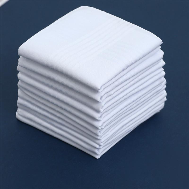 6Pcs 40x40/43x43cm White Color 100% Cotton Handkerchiefs Classic Hankies Jacquard Striped Pocket Square Towel DIY Painting