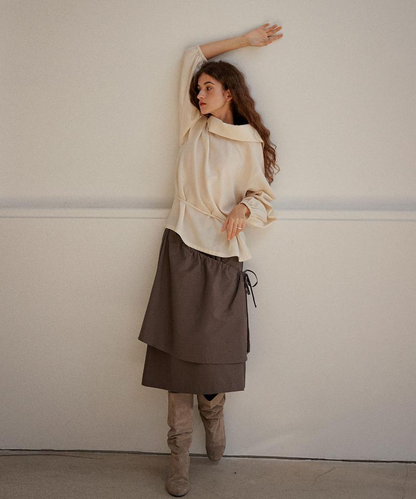 Auro Cotton Apron Skirt [ Ash Brown ]
