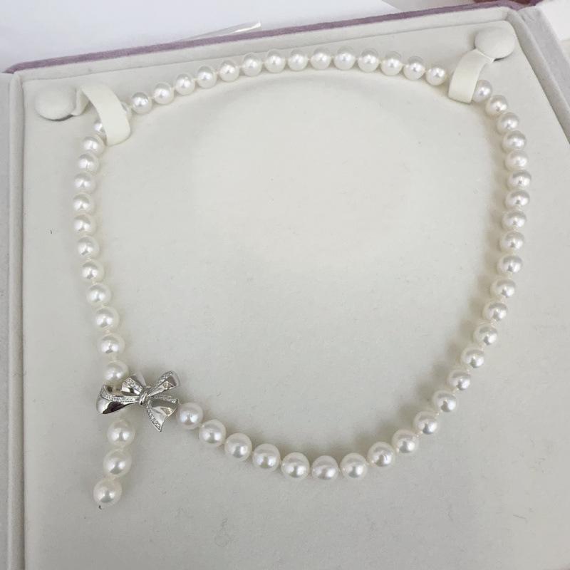 

7-8mm Round Freshwater Pearl Bow Necklace, Women s Fashion Jewelry белый