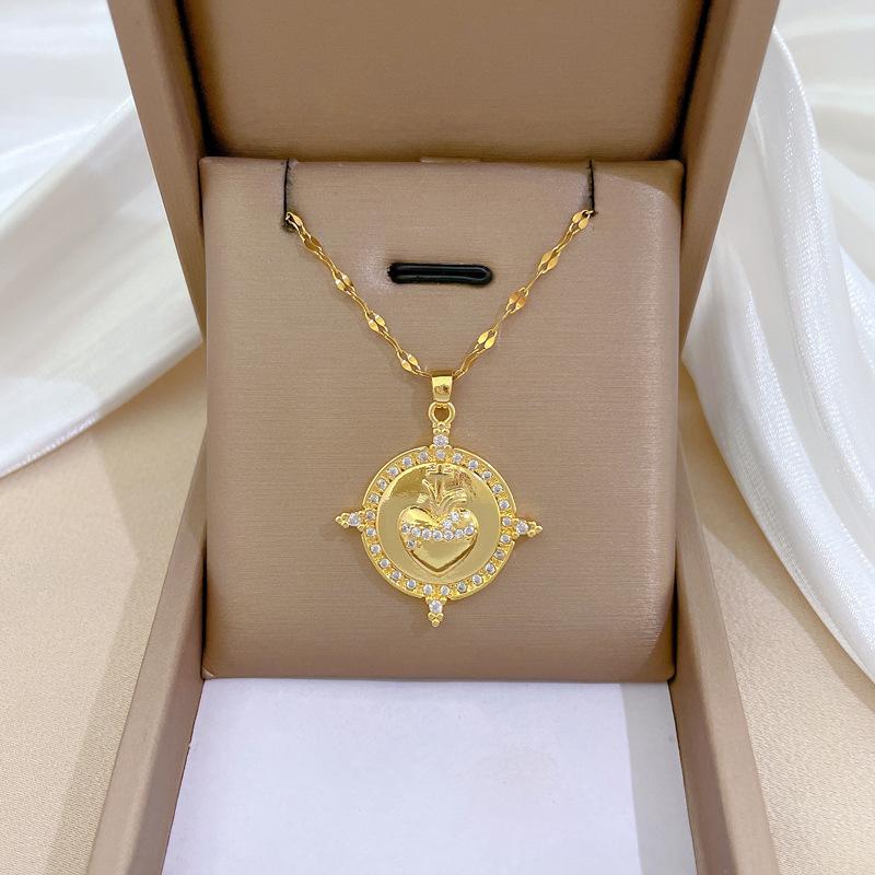 

Корейские трендовые ожерелья из нержавеющей стали золотого цвета для женщин, модное кольцо с цирконом, кулон с цветком яблони, ожерелье, ювелирные изделия, аксессуары для пар