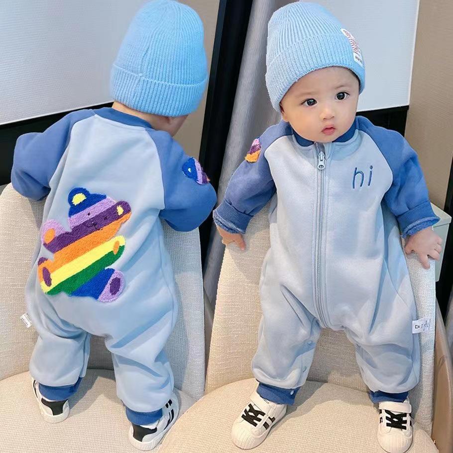 

Cozy Cartoon Velvet Romper for Infants & Toddlers - Unisex, Warm, Autumn/Winter 66cm