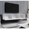 Suspended Living Room TV Unit - 1 Door with 3 Compartments - White Color - L 180 X D 30 X H 40 Cm - Aitana M2 Model