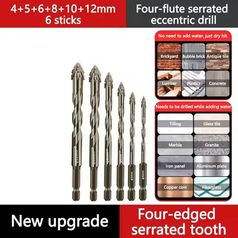 Four-Edged Eccentric Drill Bit Skewed Head High Hardness Tile Drill Bit Serrated Concrete Drill Bit Set Drilling Tool