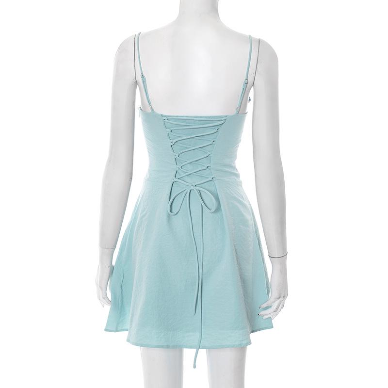 D25DS093 European & American Style Lace-up Ruched Camisole Dress