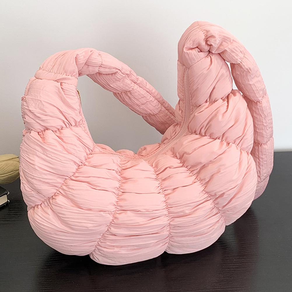 Женская складчатая сумка под мышку Модная облачная сумка на плечо Большая вместимость Повседневная сумка-портфель Однотонная хлопковая стильная сумка-хобо S