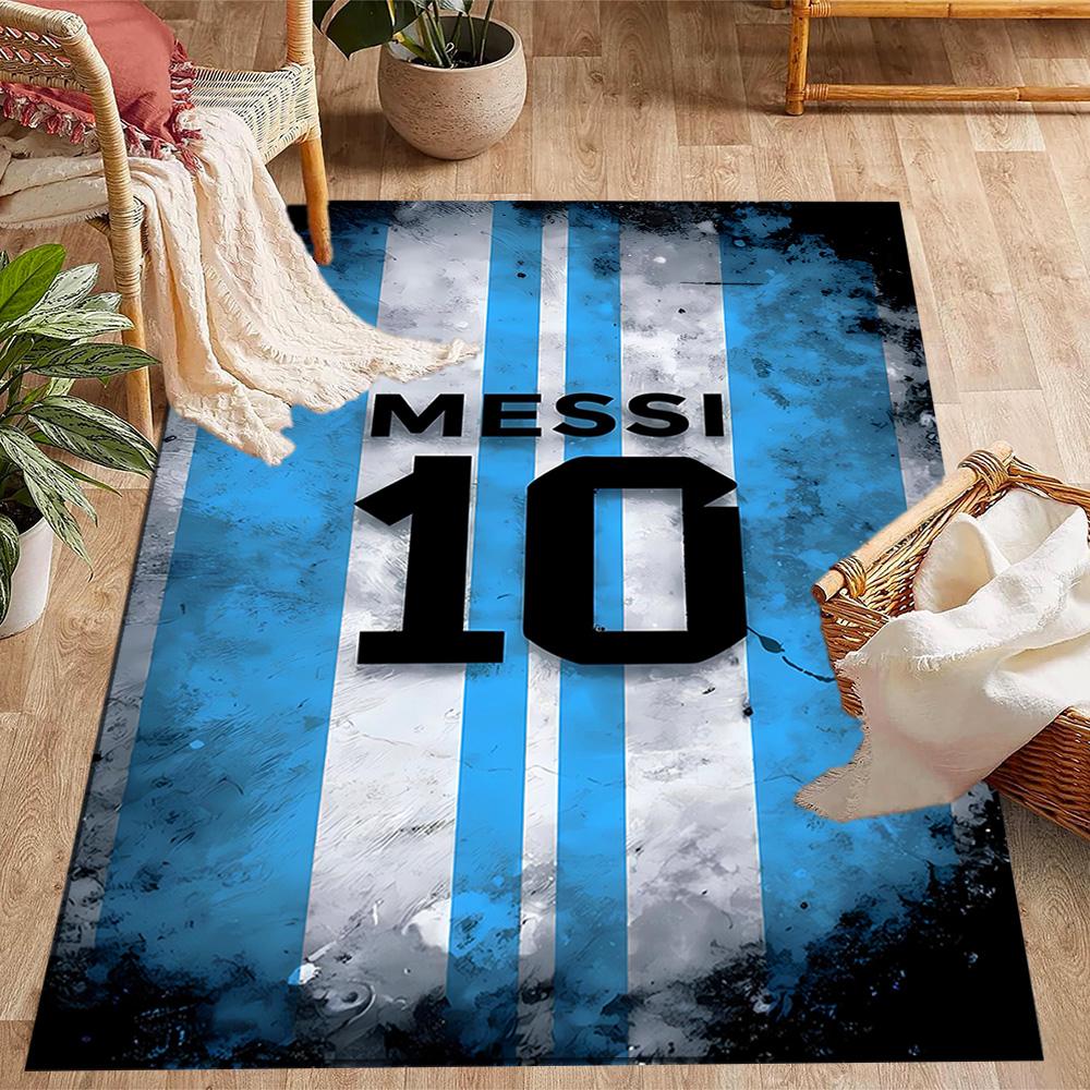 Messi palikimas futbolo tematikos neslystančiuose kilimėliuose - Poliesterio namų dekoras, tinkamas miegamiesiems, svetainėms, prieškambariams, studijoms ir dekoracijoms