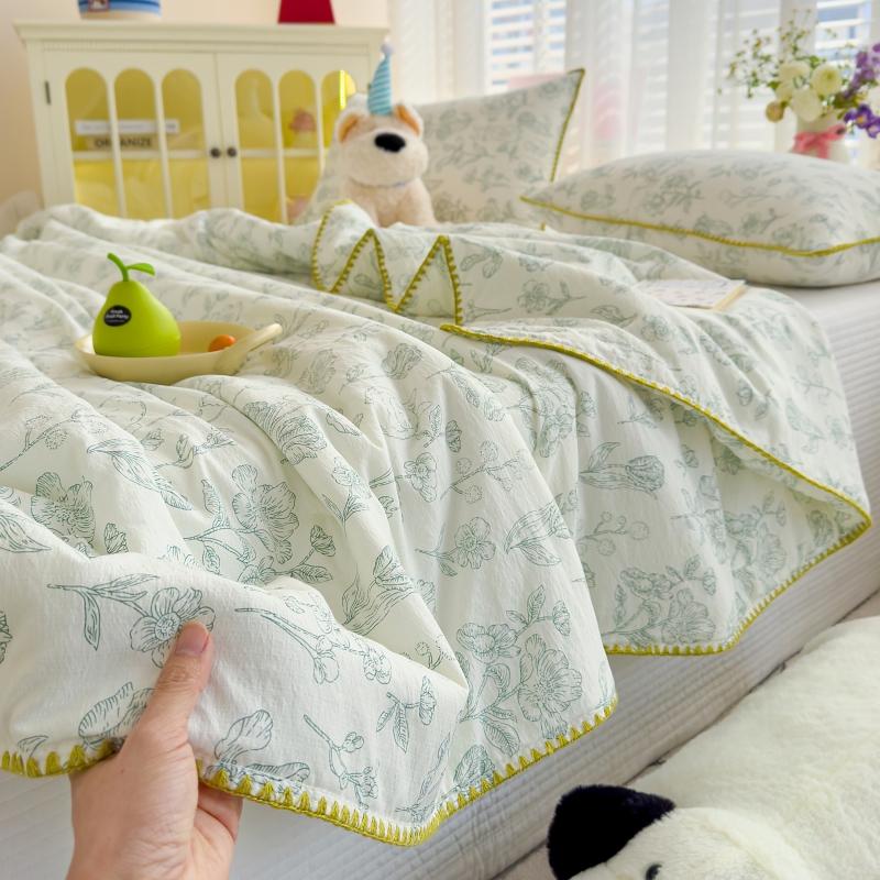 Korean Style Summer Cool Quilt For Girls 2025 New Bowknot Washed Cotton Simple Air Conditioning Quilt Hot Sale