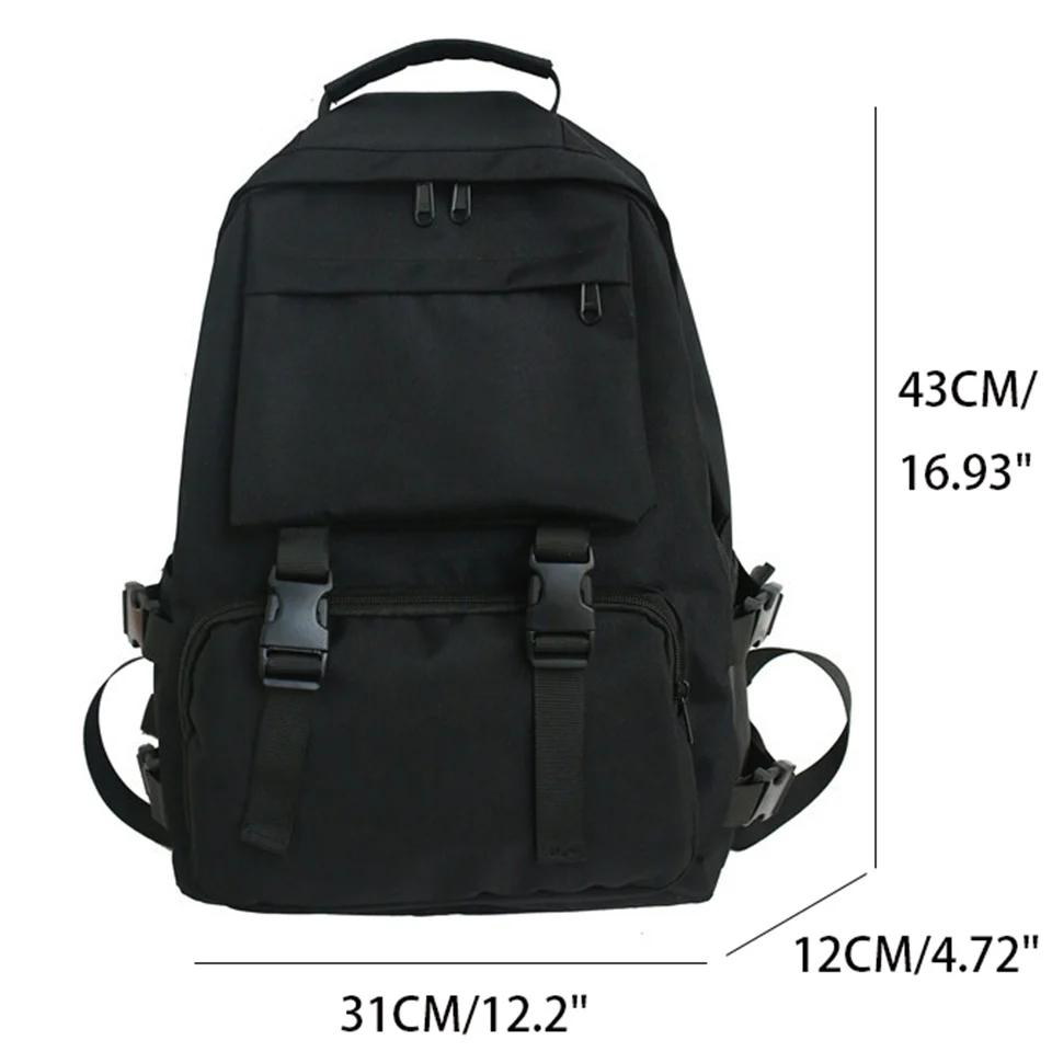 Einfache Rucksäcke Große Kapazität Reisetasche Uni Solide Harajuku Studenten-Schulrucksack Rucksack Unisex Langlebiger Rucksack mit Schnallenriemen