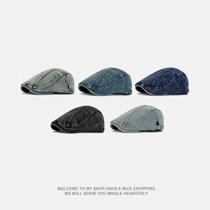 Vintage Denim Beret Women British Newspaper Boy Progressive Cap Solid Color Peaked Cap for Men