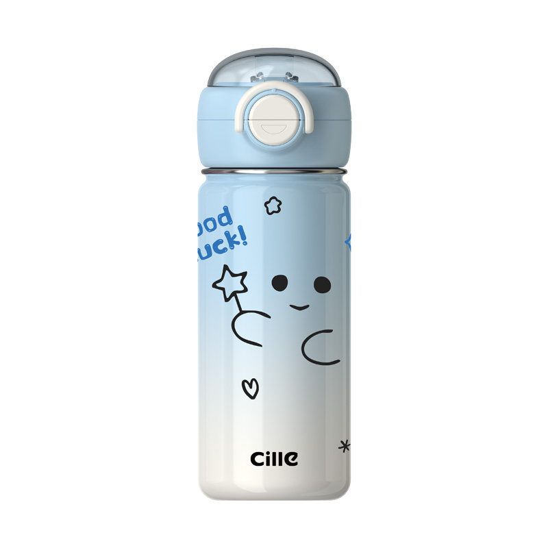 

Xile Large Capacity Cold Insulation Cup Girls Stainless Steel Student Good-looking Double Drinking Portable Water Cup with Straw [One Cup, Two Drinks] Sunny Blue 520ml