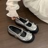 Platform-soled French Silver One-pedal Bow Mary Jane Shoes Children with Skirts 2025 Summer New Popular Single Shoes