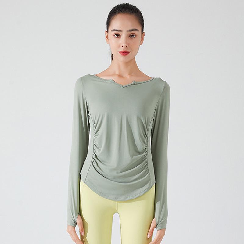 Women's V-neck Long-sleeve Yoga Top - Elegant, Loose, and Breathable for Spring and Autumn Fitness