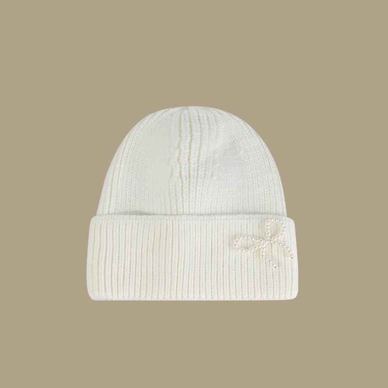 Bow Tie Knitting Cap Hat Woolen Yarn Cuff Knit Beanie Casual Fleece Warm Knitted Hat