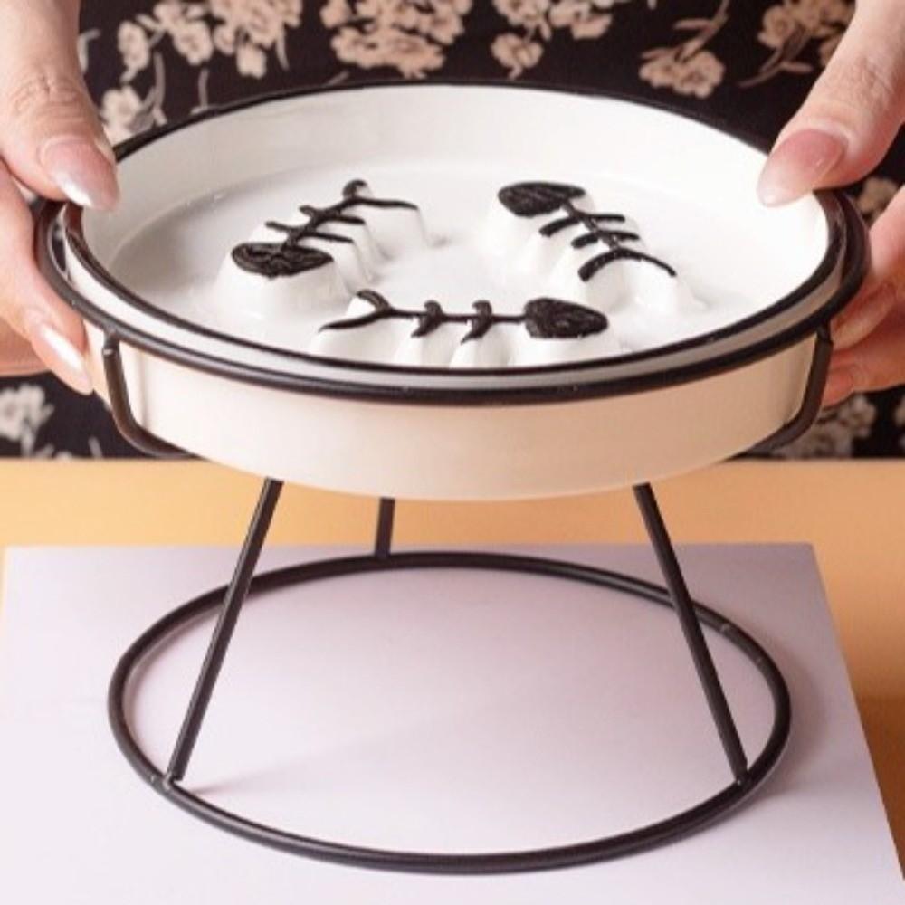 High-Foot Ceramic Raised Pet Bowl Large Diameter Neck Guard Slow Feeder Bowl Flat Face Cat Water Bowl Against Bloat