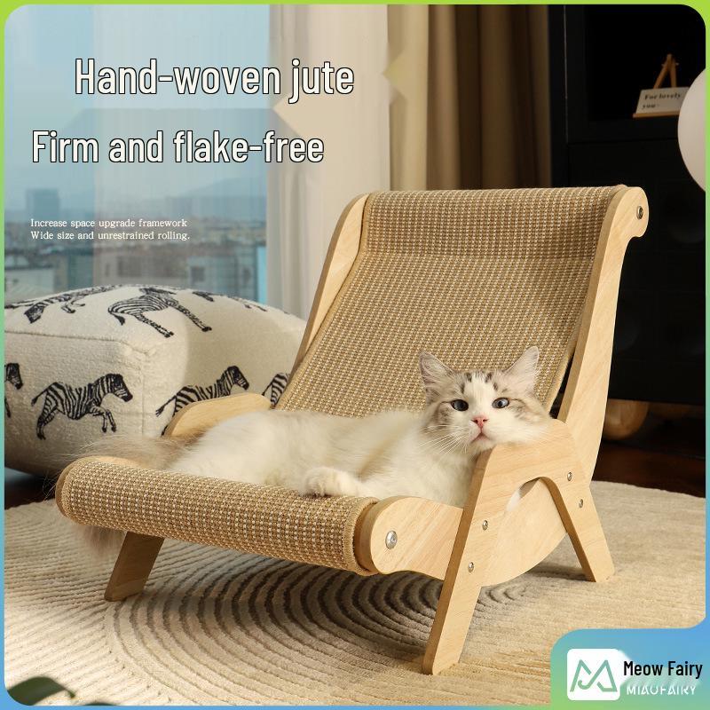 Fairy Meow Sisal Cat Bed & Scratcher Recliner: Wear-Resistant, Breathable, Shed-Free Hemp Chair Mat.