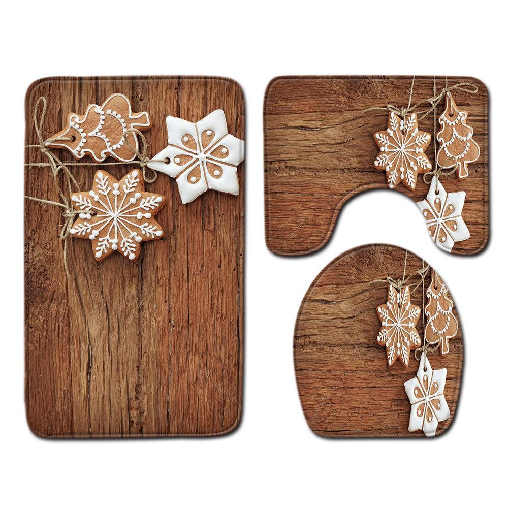 Christmas Bathroom Floor Mat Toilet Three-Piece Set