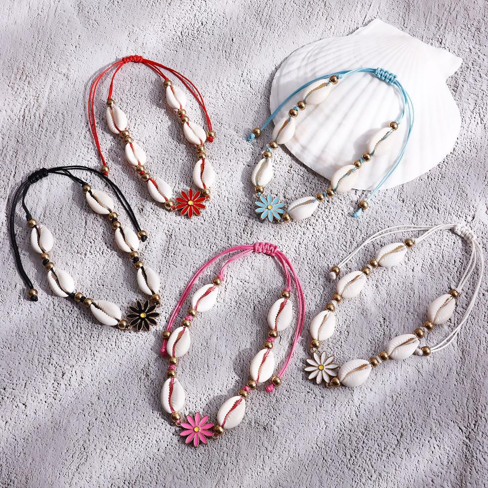 

Праздничный браслет из тканой ракушки в форме океанского ветра Ins Design Sense Ниша с капающими цветами Регулируемые украшения для ног Женский