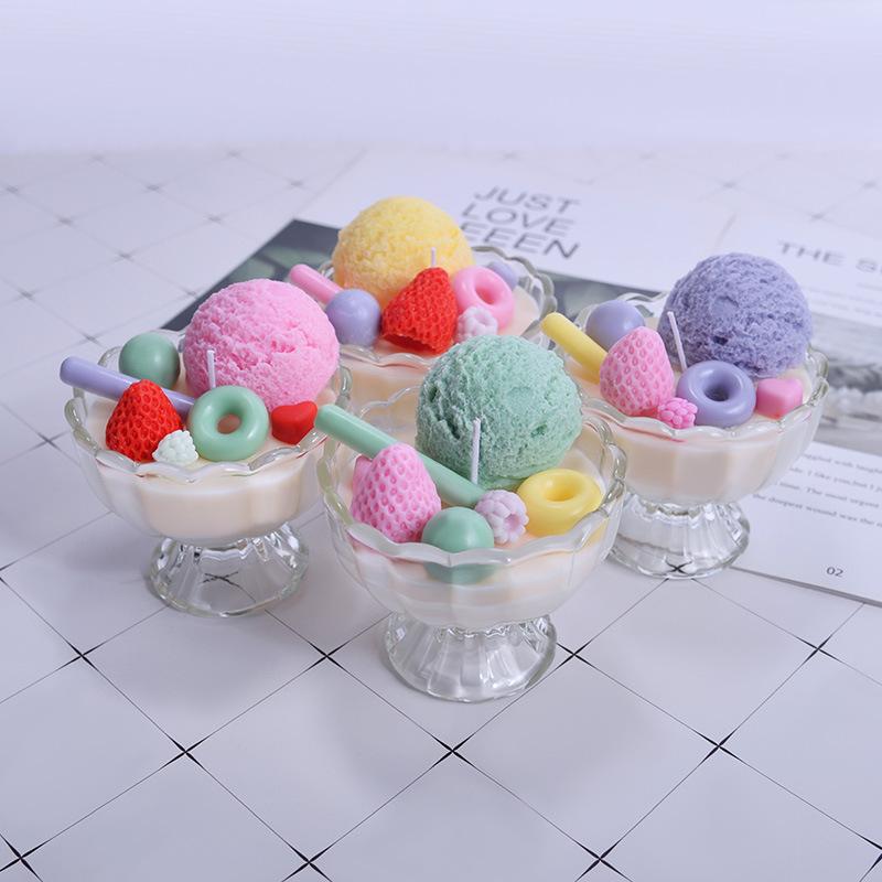 Ice Cream Scented Candle Transparent Cup Glass Container Wax Candle Cup Indoor Romantic Romantic Atmosphere