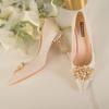 Fashion Spring Casual Wedding Bride Rhinestone Gold Fashion High Heels Metal Buckle Sexy Work Shoes 7cm Large Size Female Shoe High Heel