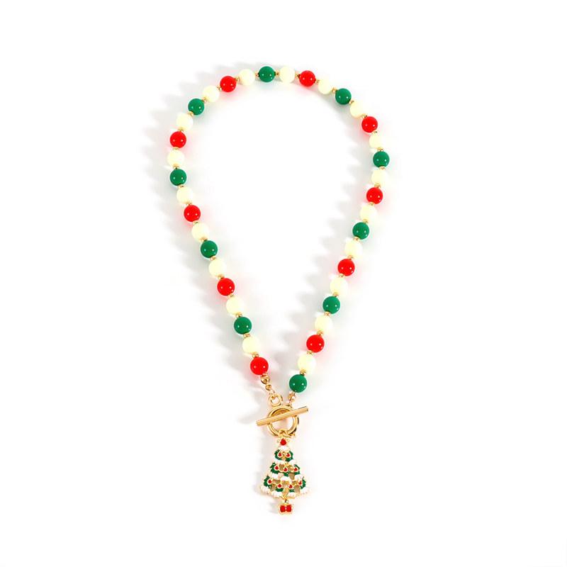 Christmas Imitation Pearl Necklace for Women Fashion Santa Claus Snowman Pendant Clavicle Chain Jewelry
