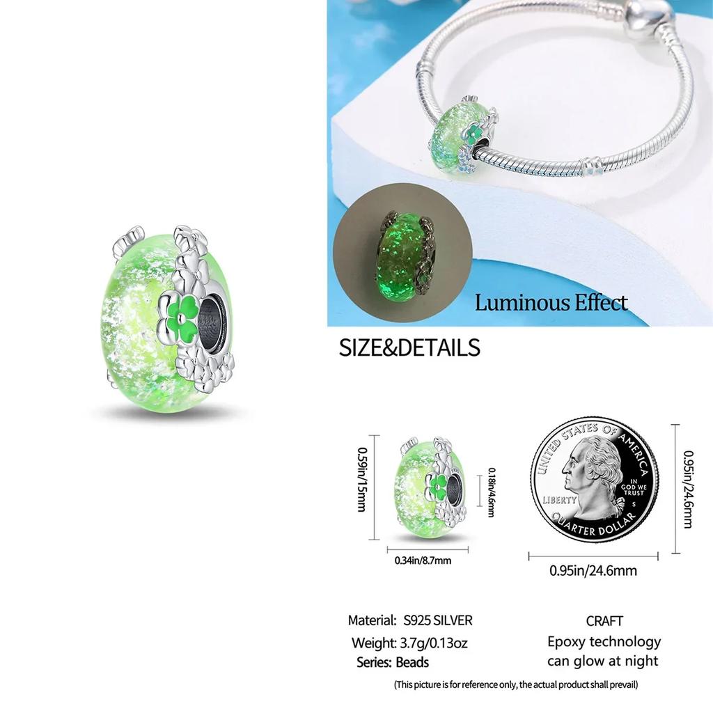 Colorful Copper Blue Glow-In-The-Dark Murano Princess Glass Beads Fits Original Bracelet Jewelry Set Accessories