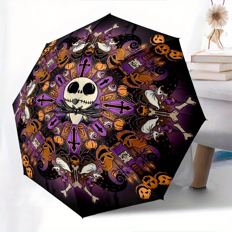 Jack Skellington, Halloween Themed Automatic opening and closing folding umbrella, 8-rib windproof, compact travel design, suitable for all